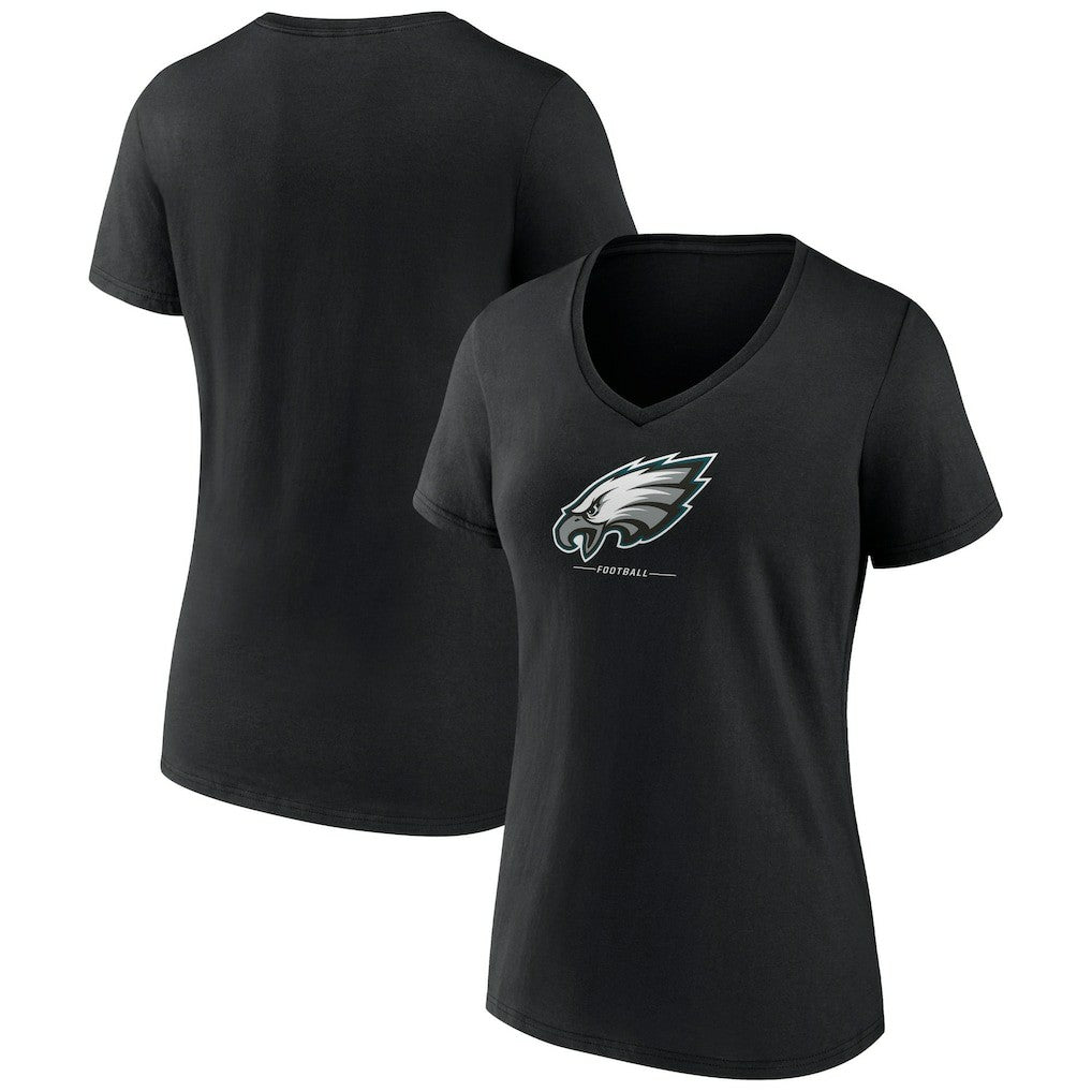 Philadelphia Eagles Women's Logo Team Lockup V-Neck T-Shirt Black | NFL