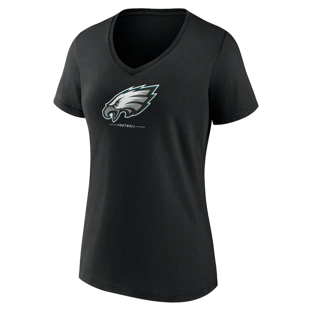 Philadelphia Eagles Women's Logo Team Lockup V-Neck T-Shirt Black | NFL