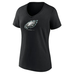 Philadelphia Eagles Women's Logo Team Lockup V-Neck T-Shirt Black | NFL