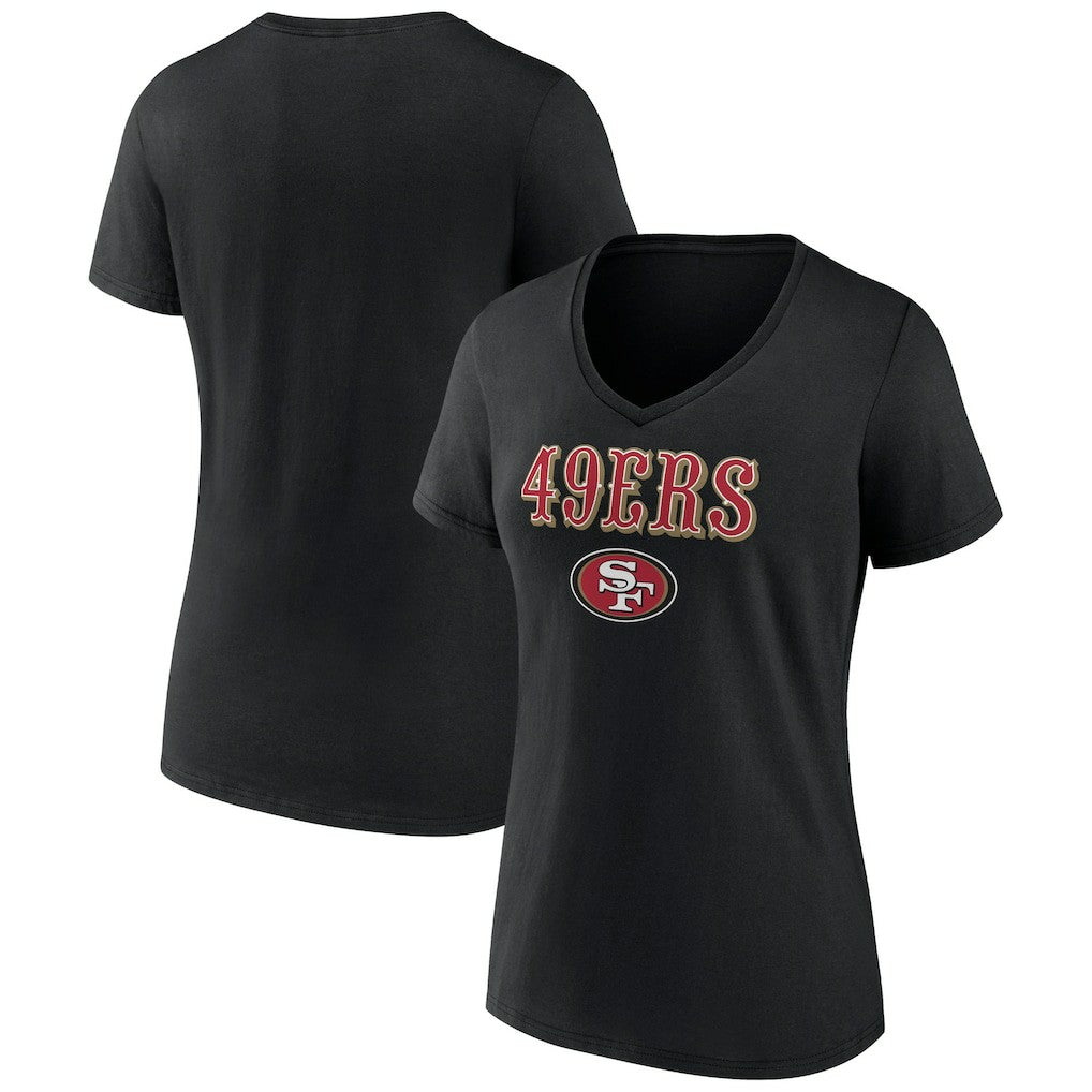 San Francisco 49ers Women's Logo Team Lockup V-Neck T-Shirt Black | NFL