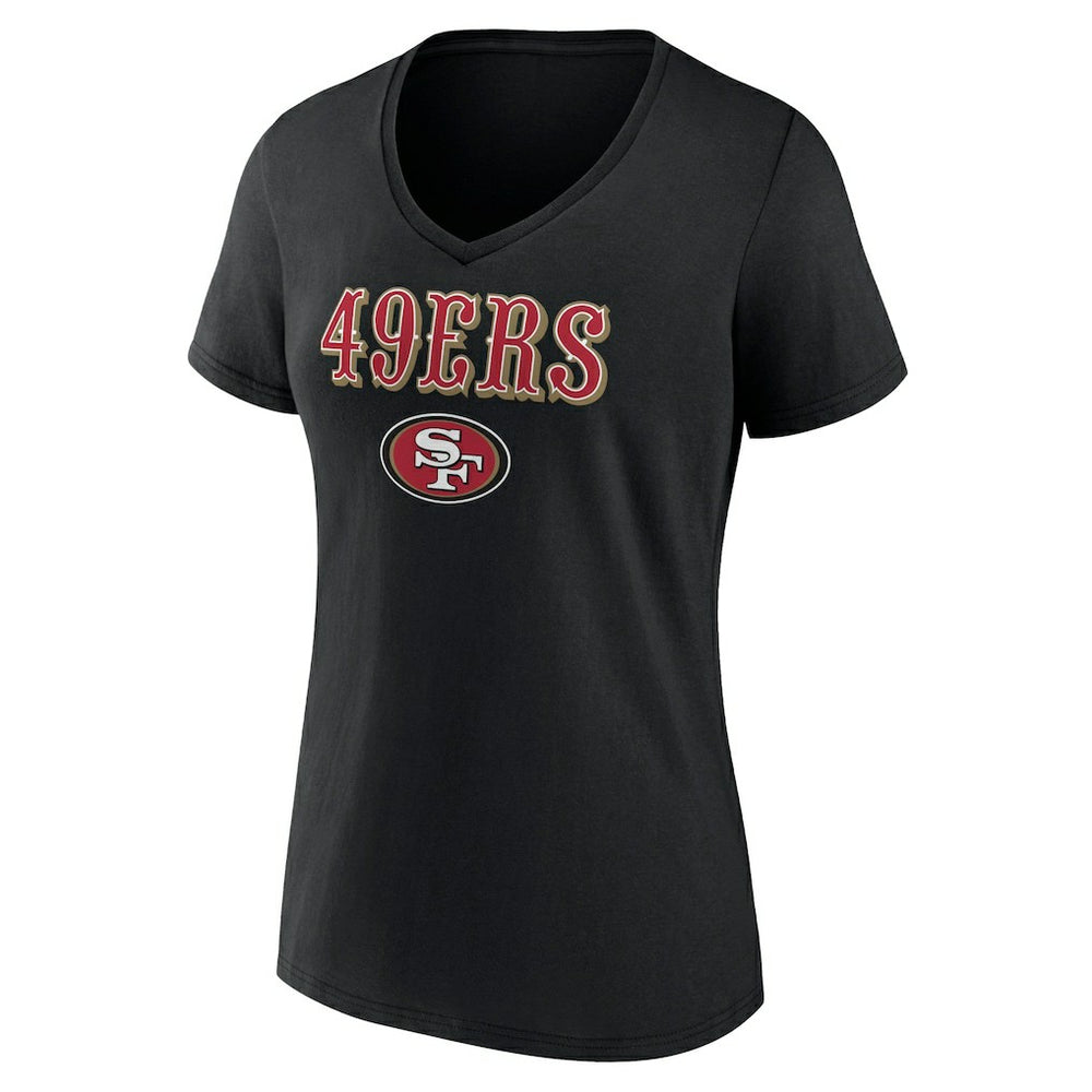 San Francisco 49ers Women's Logo Team Lockup V-Neck T-Shirt Black | NFL