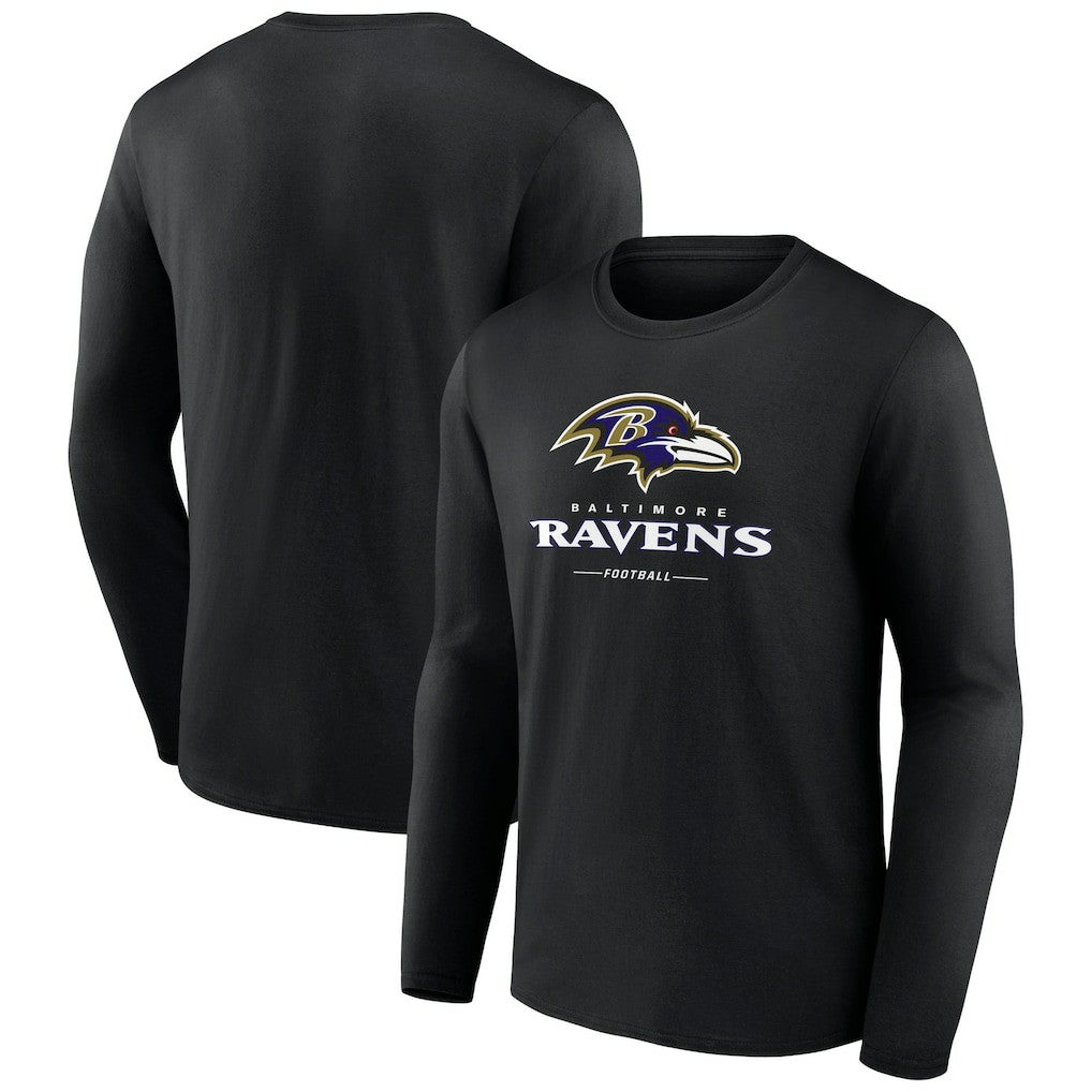 Baltimore Ravens Logo Team Lockup Long Sleeve T-Shirt Black | NFL