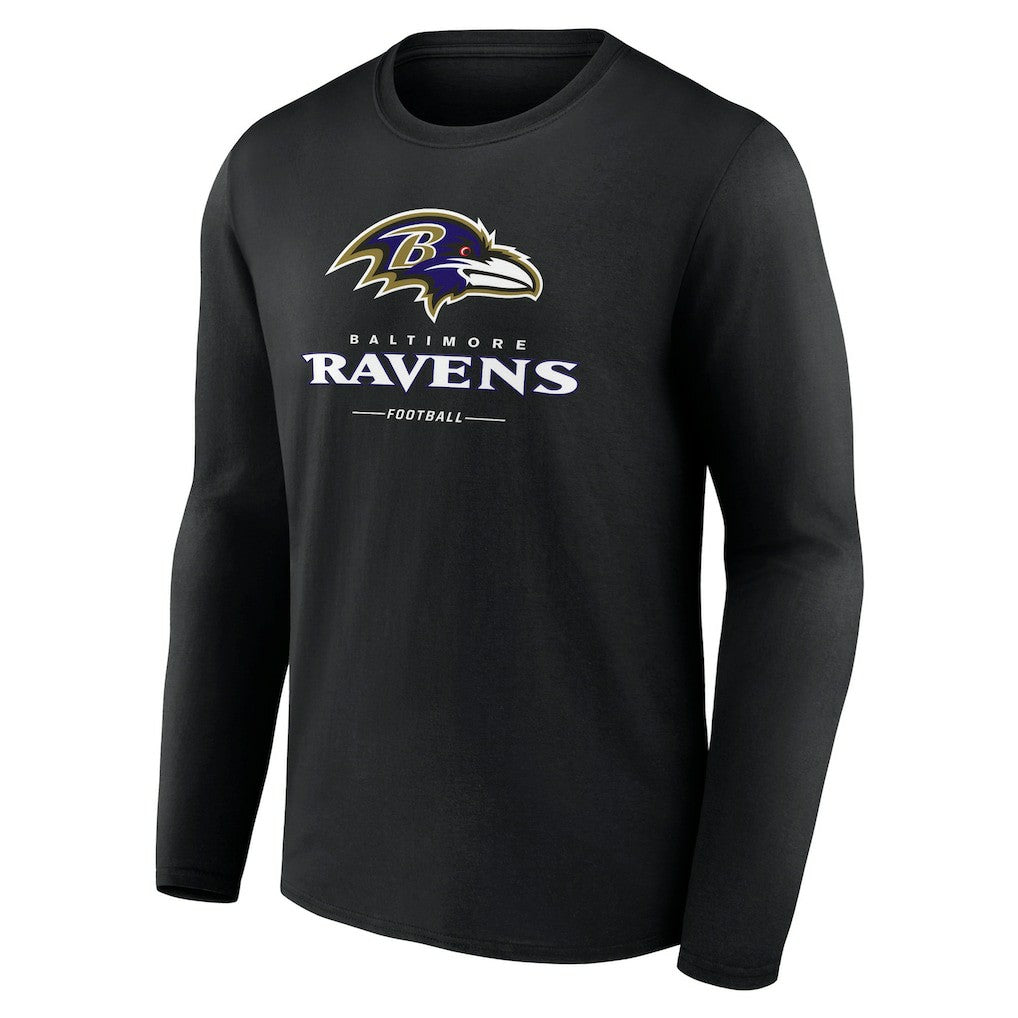 Baltimore Ravens Logo Team Lockup Long Sleeve T-Shirt Black | NFL