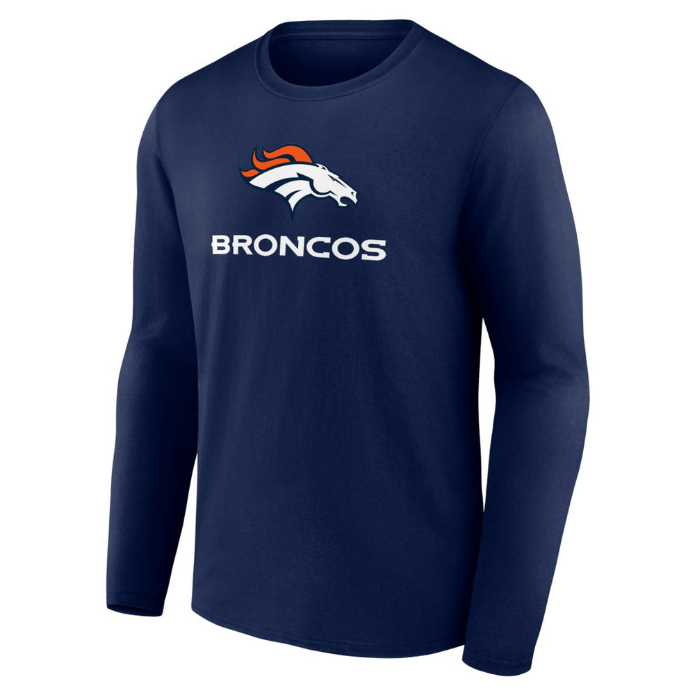 Denver Broncos Logo Team Lockup Long Sleeve T-Shirt Navy | NFL