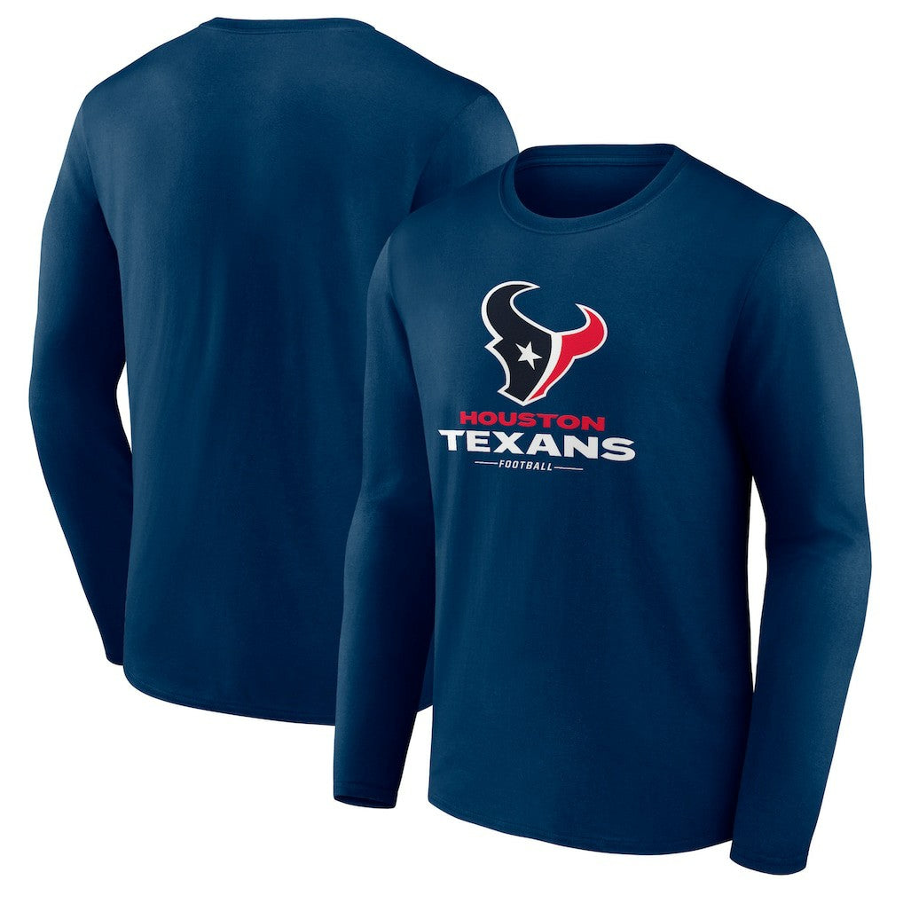 Houston Texans Logo Team Lockup Long Sleeve T-Shirt Navy | NFL