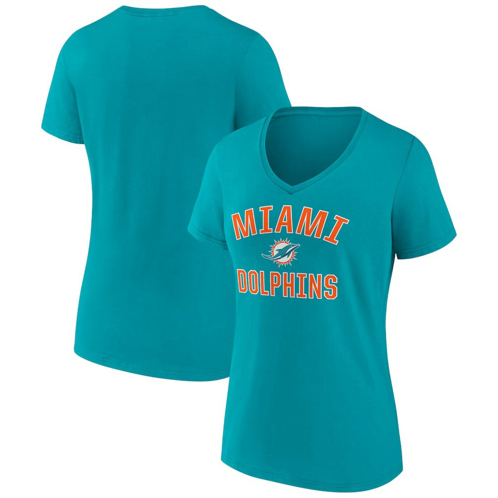 Miami Dolphins Women's Victory Arch Team V-Neck T-Shirt Aqua | NFL