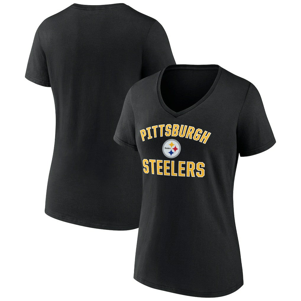 Pittsburgh Steelers Women's Victory Arch Team V-Neck T-Shirt Black | NFL