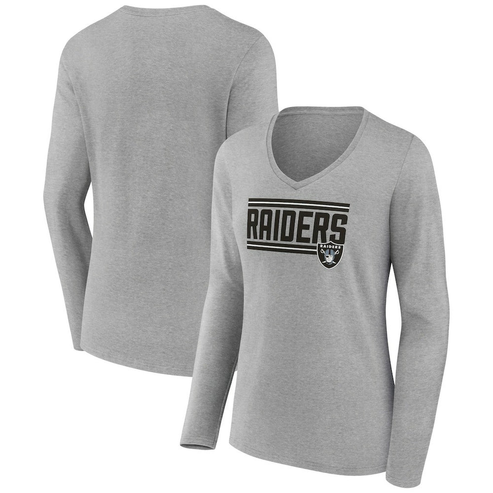 Las Vegas Raiders Women's On Side Stripe Long Sleeve V-Neck T-Shirt Gray | NFL