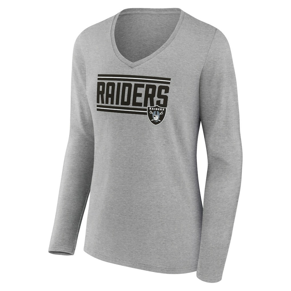 Las Vegas Raiders Women's On Side Stripe Long Sleeve V-Neck T-Shirt Gray | NFL