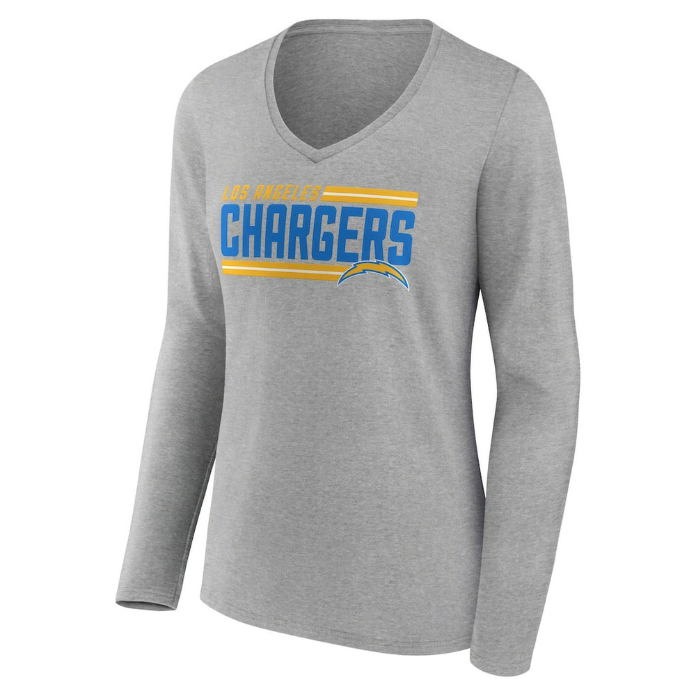 Los Angeles Chargers Women's On Side Stripe Long Sleeve V-Neck T-Shirt Gray | NFL