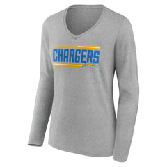 Los Angeles Chargers Women's On Side Stripe Long Sleeve V-Neck T-Shirt Gray | NFL