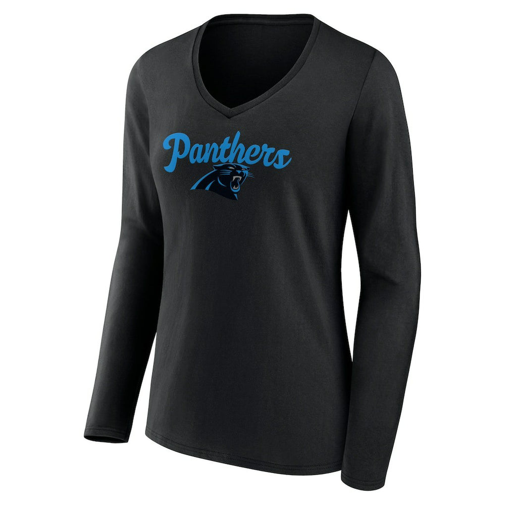 Carolina Panthers Women's Freehand Team Long Sleeve V-Neck T-Shirt Black | NFL