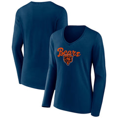 Chicago Bears Women's Freehand Team Long Sleeve V-Neck T-Shirt Navy | NFL