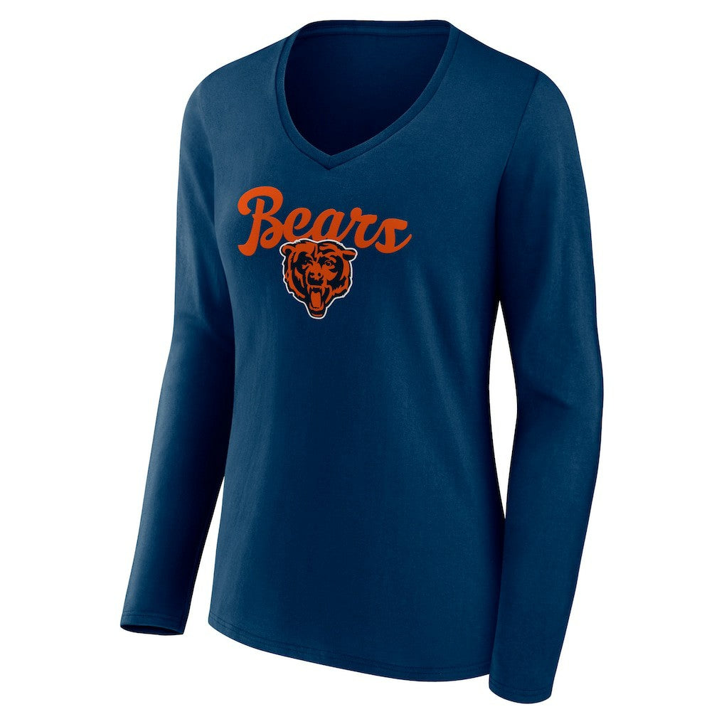 Chicago Bears Women's Freehand Team Long Sleeve V-Neck T-Shirt Navy | NFL