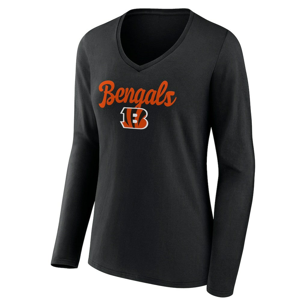 Cincinnati Bengals Women's Freehand Team Long Sleeve V-Neck T-Shirt Black | NFL