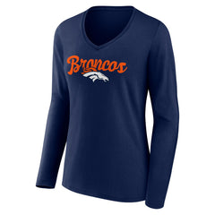 Denver Broncos Women's Freehand Team Long Sleeve V-Neck T-Shirt Navy | NFL