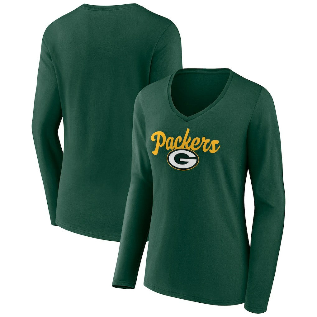 Green Bay Packers Women's Freehand Team Long Sleeve V-Neck T-Shirt Green | NFL
