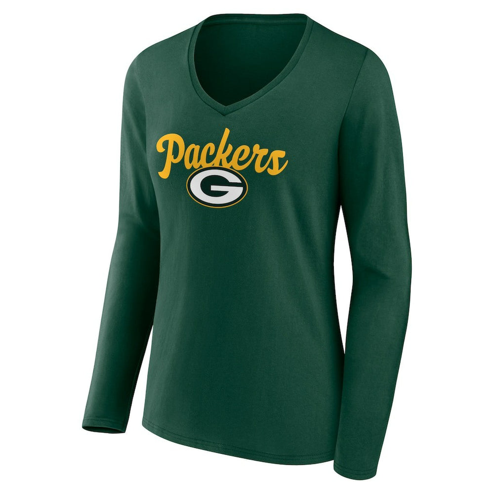 Green Bay Packers Women's Freehand Team Long Sleeve V-Neck T-Shirt Green | NFL