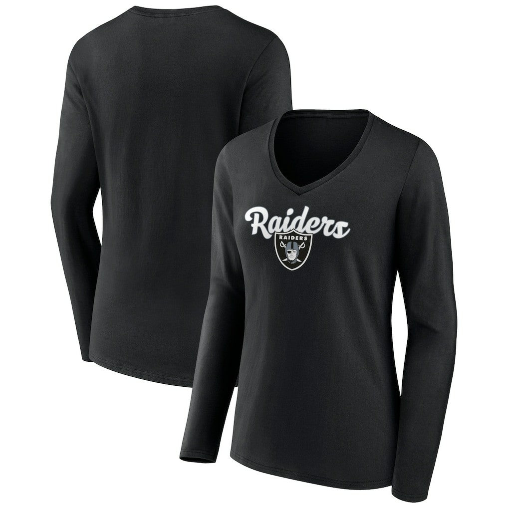Las Vegas Raiders Women's Freehand Team Long Sleeve V-Neck T-Shirt Black | NFL