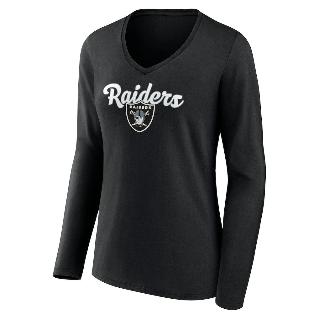 Las Vegas Raiders Women's Freehand Team Long Sleeve V-Neck T-Shirt Black | NFL