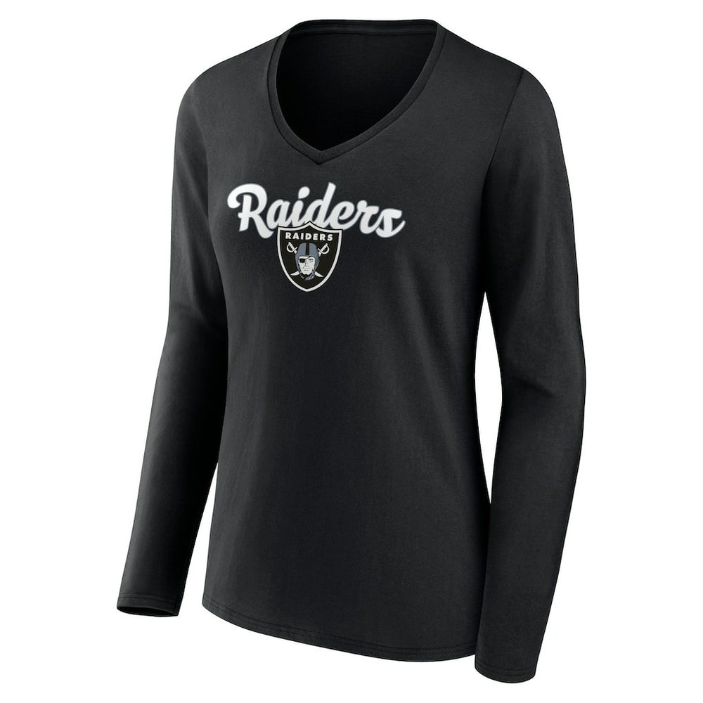 Las Vegas Raiders Women's Freehand Team Long Sleeve V-Neck T-Shirt Black | NFL