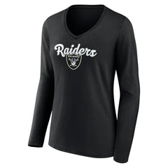 Las Vegas Raiders Women's Freehand Team Long Sleeve V-Neck T-Shirt Black | NFL