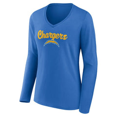 Los Angeles Chargers Women's Freehand Team Long Sleeve V-Neck T-Shirt Powder Blue | NFL