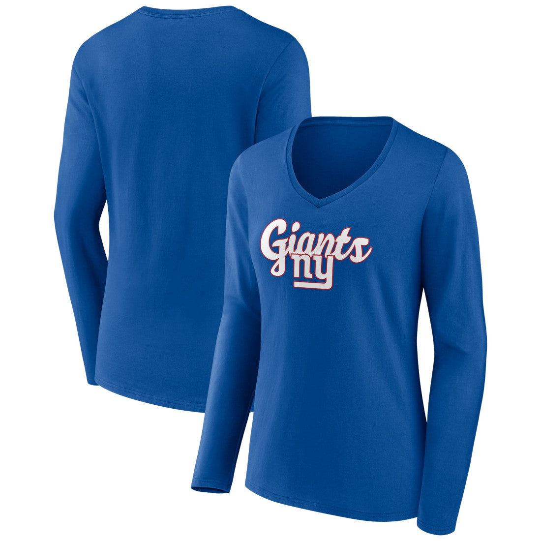 New York Giants Women's Freehand Team Long Sleeve V-Neck T-Shirt Royal | NFL