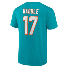 Jaylen Waddle Miami Dolphins Player Icon Name & Number T-Shirt Aqua | NFL