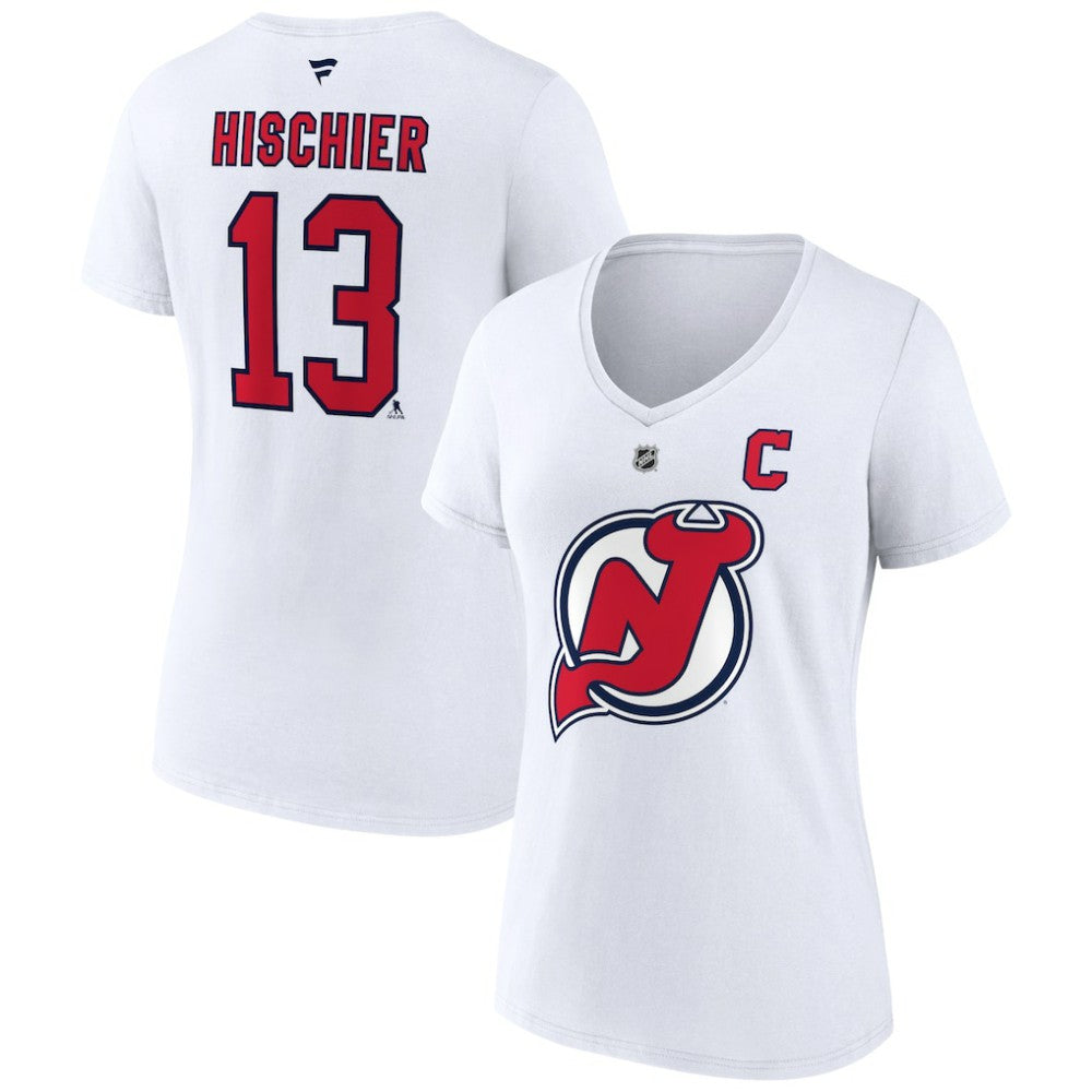 Nico Hischier New Jersey Devils Fanatics Women's Special Edition 2.0 Name & Number V-Neck T-Shirt - White - NHL