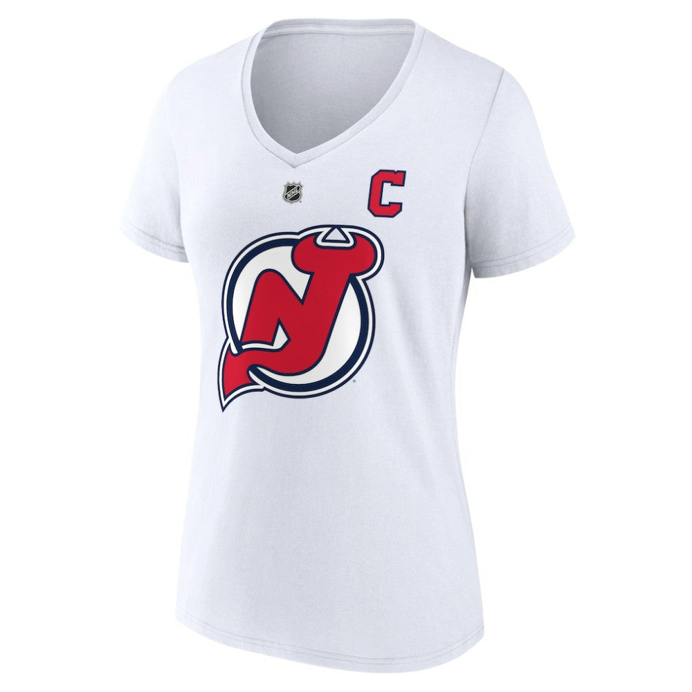 Nico Hischier New Jersey Devils Fanatics Women's Special Edition 2.0 Name & Number V-Neck T-Shirt - White - NHL
