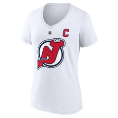 Nico Hischier New Jersey Devils Fanatics Women's Special Edition 2.0 Name & Number V-Neck T-Shirt - White - NHL