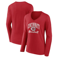 Cincinnati Reds Women's Victory Script Long Sleeve V-Neck T-Shirt - MLB