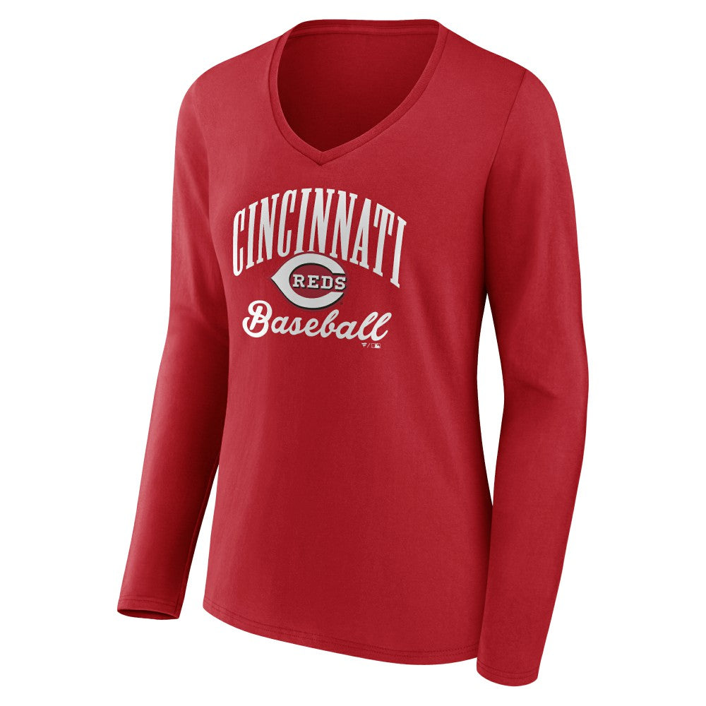 Cincinnati Reds Women's Victory Script Long Sleeve V-Neck T-Shirt - MLB