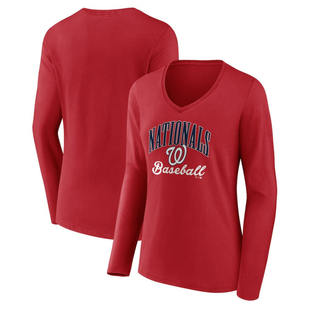 Washington Nationals Women's Victory Script Long Sleeve V-Neck T-Shirt - MLB