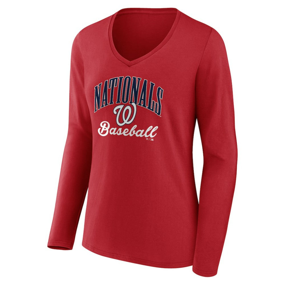 Washington Nationals Women's Victory Script Long Sleeve V-Neck T-Shirt - MLB