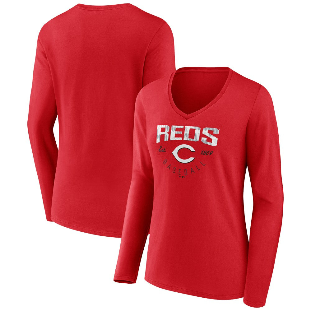 Cincinnati Reds Women's Live For It Long Sleeve Long Sleeve V-Neck T-Shirt - MLB