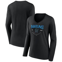 Miami Marlins Women's Live For It Long Sleeve Long Sleeve V-Neck T-Shirt - MLB