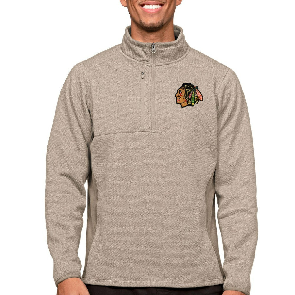 Chicago Blackhawks Antigua Course Quarter-Zip Pullover Top - Oatmeal - NHL
