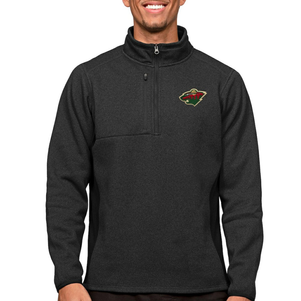 Minnesota Wild Antigua Course Quarter-Zip Pullover Top - Heather Black - NHL