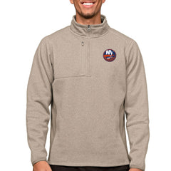 New York Islanders Antigua Course Quarter-Zip Pullover Top - Oatmeal - NHL