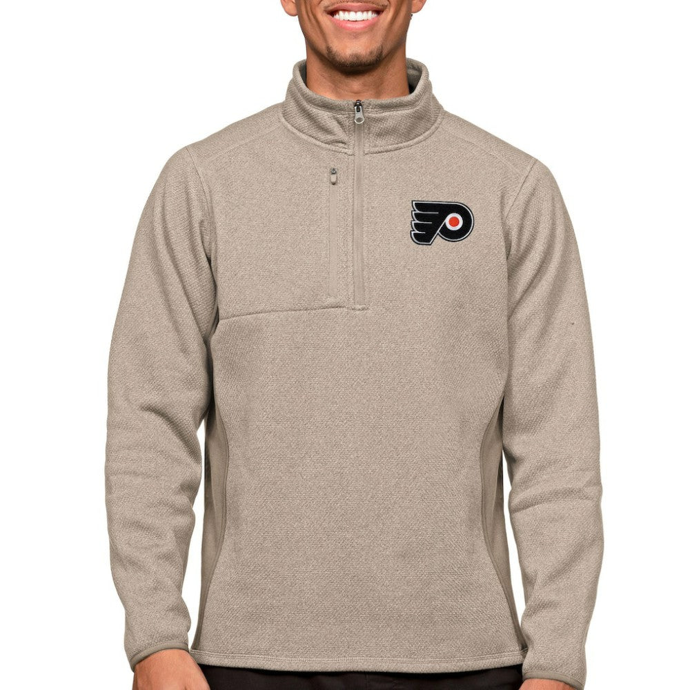 Philadelphia Flyers Antigua Course Quarter-Zip Pullover Top - Oatmeal - NHL
