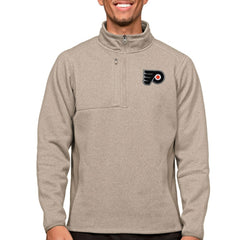 Philadelphia Flyers Antigua Course Quarter-Zip Pullover Top - Oatmeal - NHL