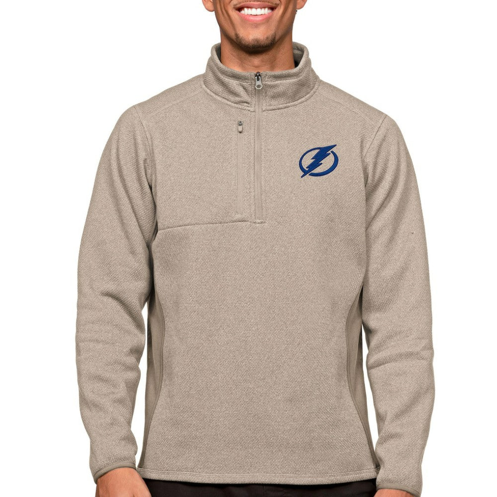 Tampa Bay Lightning Antigua Course Quarter-Zip Pullover Top - Oatmeal - NHL