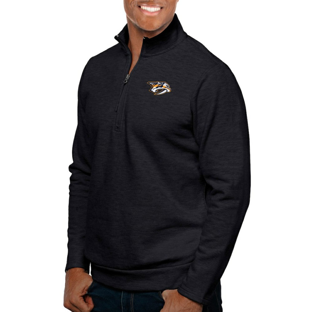 Nashville Predators Antigua Gambit Quarter-Zip Pullover Top - Heather Black - NHL