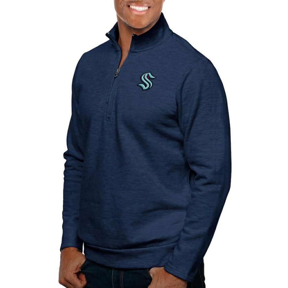 Seattle Kraken Antigua Gambit Quarter-Zip Pullover Top - Heather Navy - NHL