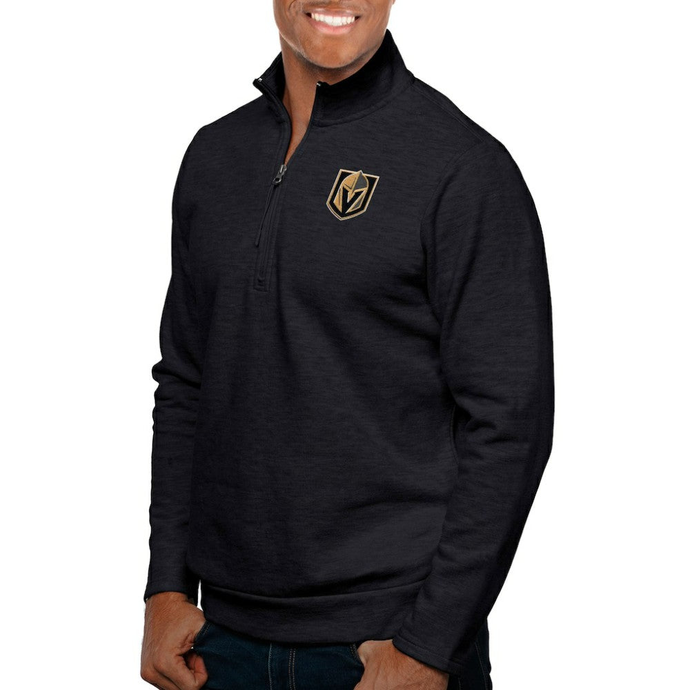 Vegas Golden Knights Antigua Gambit Quarter-Zip Pullover Top - Heather Black - NHL