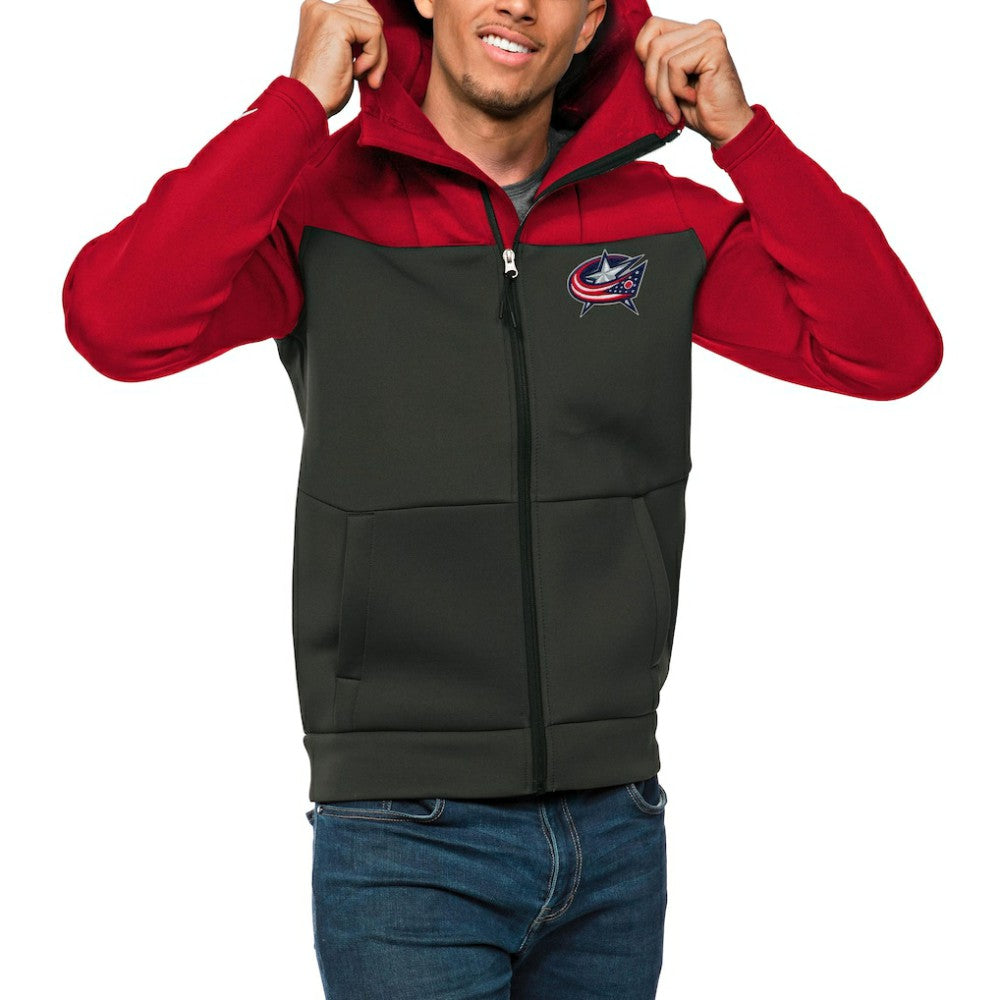 Columbus Blue Jackets Antigua Protect Full-Zip Hoodie - Red/Charcoal - NHL