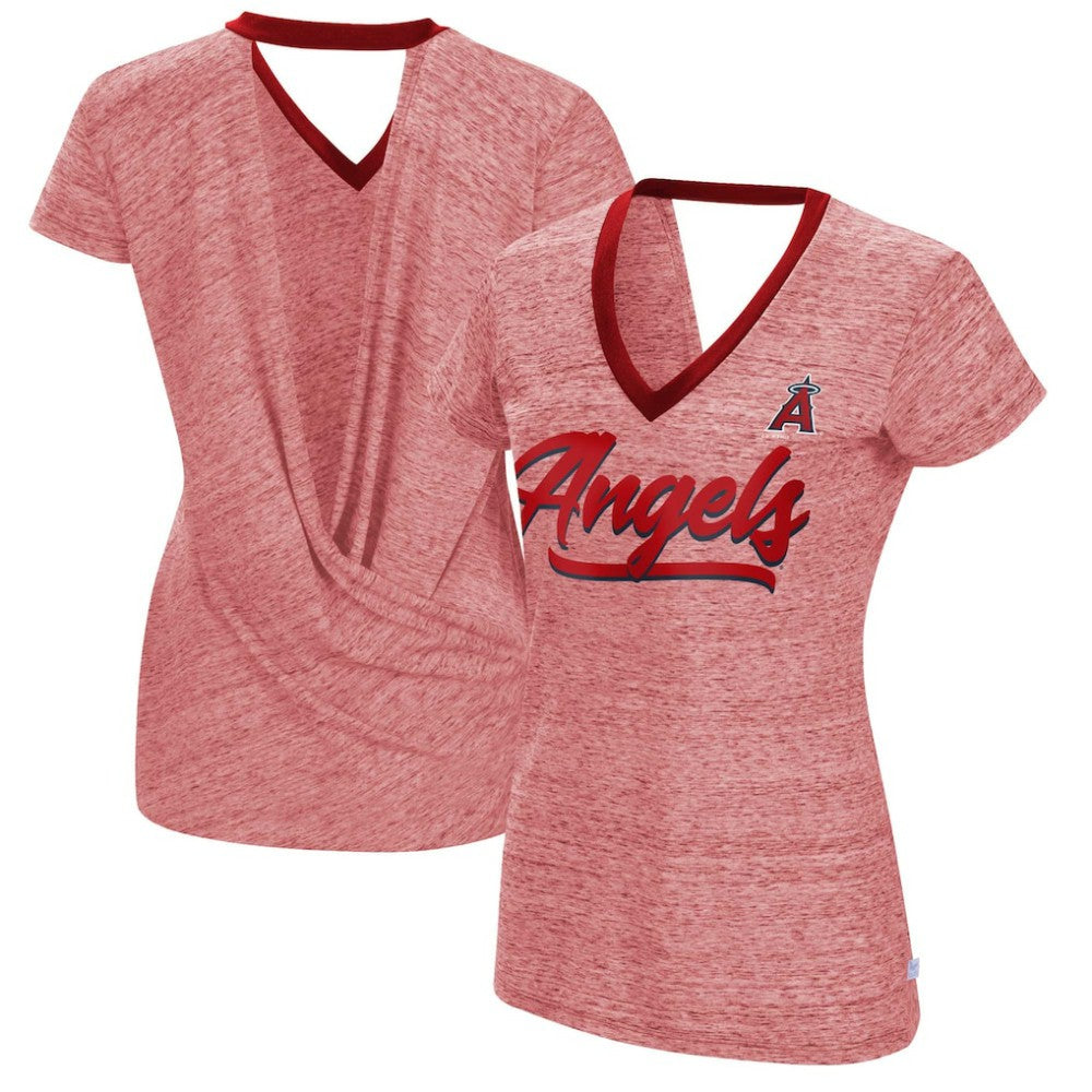 Los Angeles Angels Touch Women's Halftime Back Wrap Top V-Neck T-Shirt - MLB