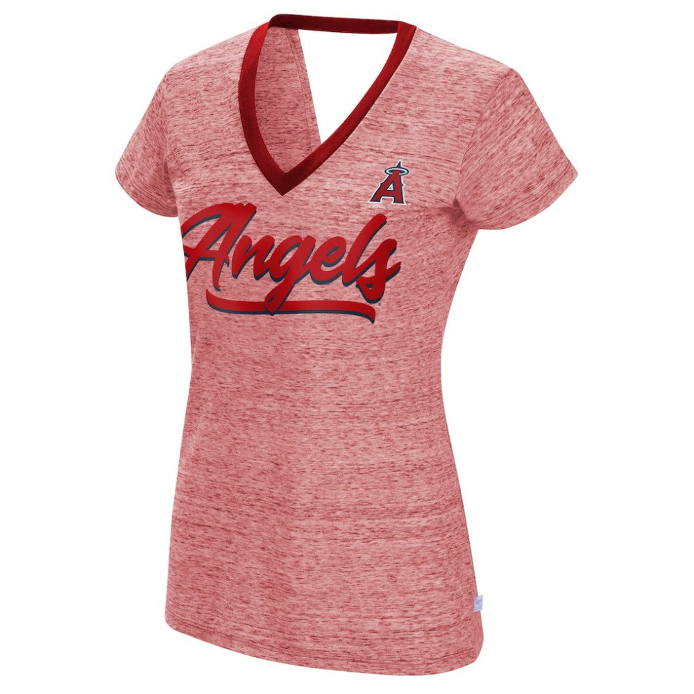 Los Angeles Angels Touch Women's Halftime Back Wrap Top V-Neck T-Shirt - MLB